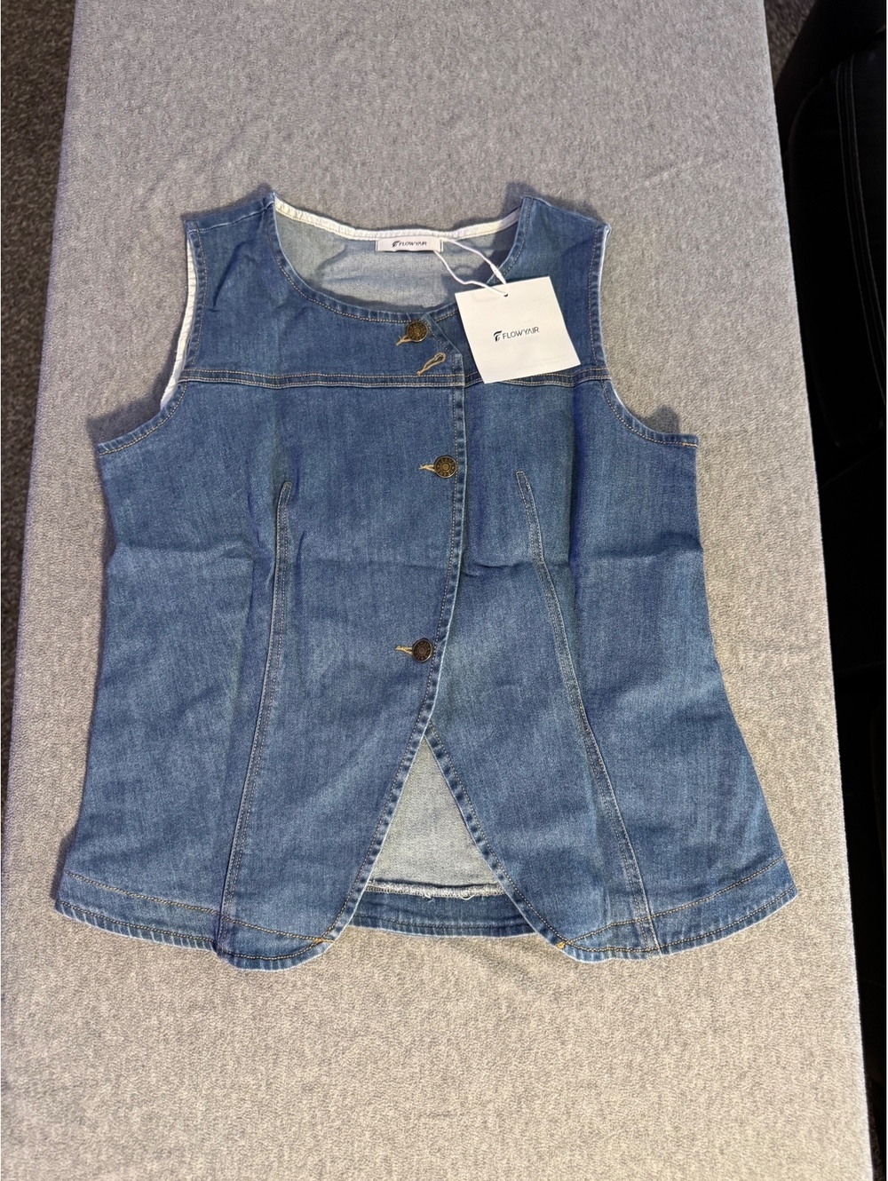 Womens blue denim button front vest top